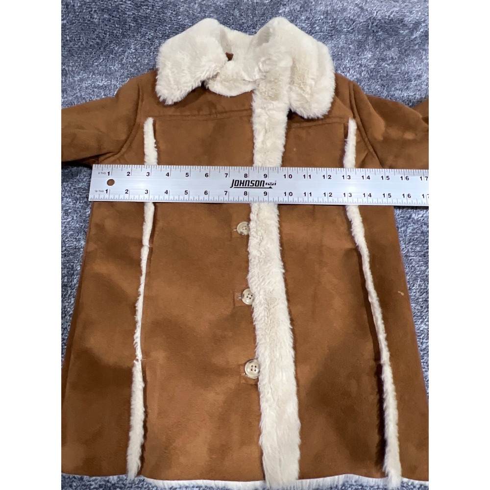 Abercrombie Kids Faux Suede Faux Fur Trim Coat Brown Size 5/6 Kids Outerwear - Picture 4 of 13
